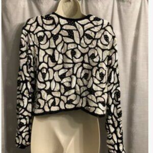 Vintage Scarlet Rage Black & White Heavily Sequined Top SZ M